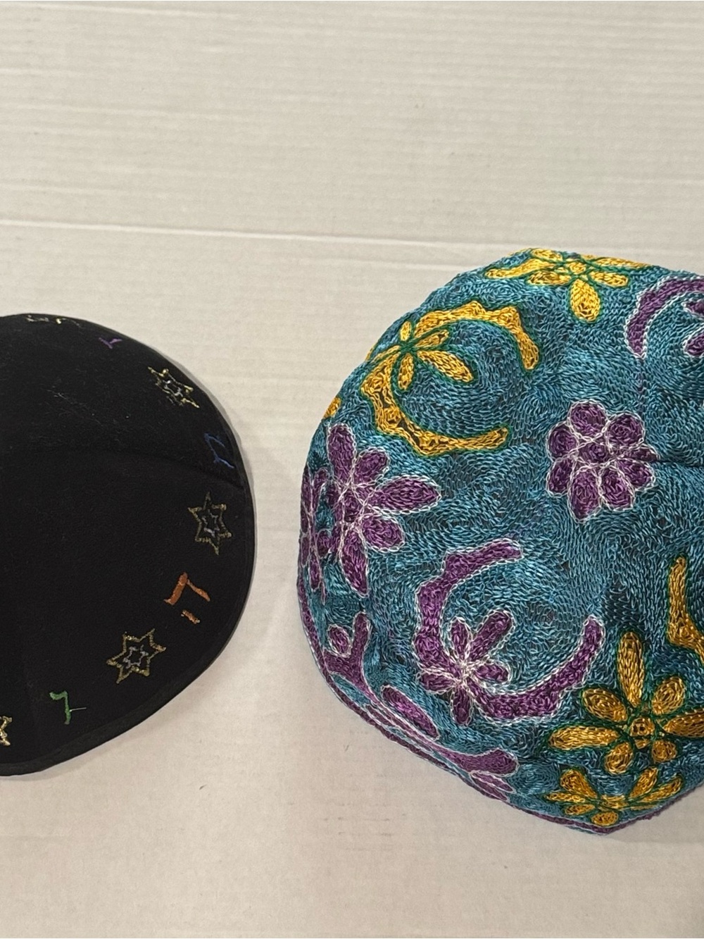 Embroidered black for men & Turquoise Floral for women Kippah event celebration